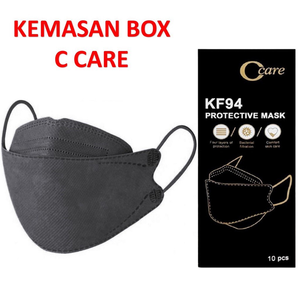 MASKER KF94 C CARE HITAM 4 PLY ISI 10 PCS PROTECTIVE MASK KESEHATAN 4PLY MASKER MEDIS KOREA 10 PCS