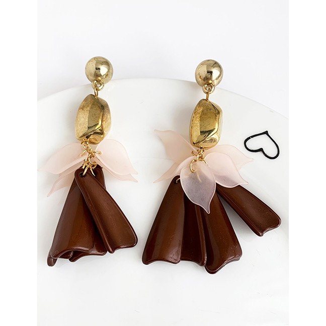 LRC Anting Tusuk Alloy Resin Leaves Tassel Earrings F71464