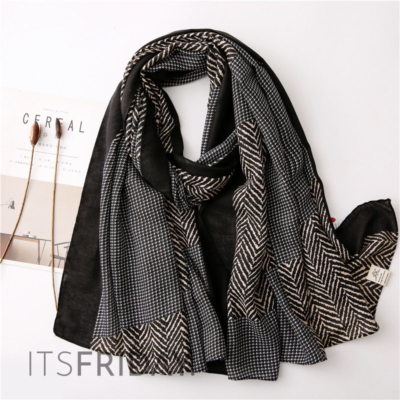 ITSFRIDAY SEA IN BLACK Scarf - Premium Pashmina Shawl Selendang Syal Pasmina Hijab Import Motif Clasic Black