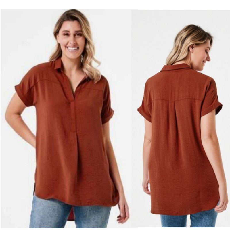 blouse orange tanpa kancing merk anko