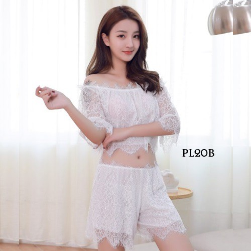 [PALING MURAH] LINGERIE SEKSI SLEEP WEAR LACE BROKAT BAJU TIDUR SEXY PUTIH PL20B