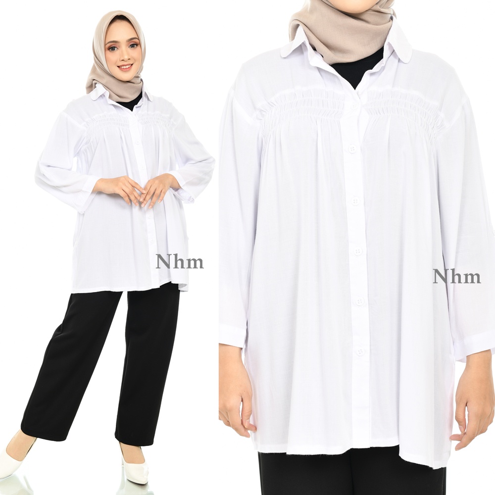 Baju Atasan Kemeja Wanita Adem Katun Rayon, Kemeja Kantor Casual Polos 3L