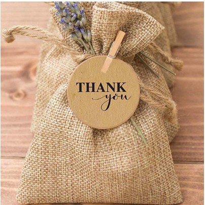 Paper Tags - 1&quot; Natural Kraft Round Shape #05 &quot;Thank You&quot; Sticker (10 pcs)