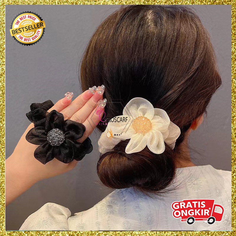 Ikat Rambut Scrunchie Korea Perempuan Dewasa Model Bunga Daisy Aksesoris Fashion Style Wanita AK252