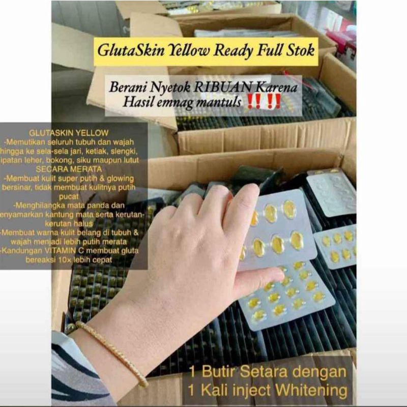 [PEMUTIH AMAN TERLARIS] GLUTASKIN YELLOW ISI 30 NEW PACKAGING / KAPSUL PEMUTIH SELURUH TUBUH AMAN