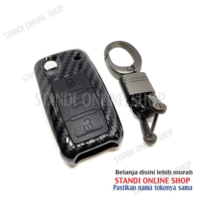 Cover Flip Key Sarung Kunci VW Polo Golf Tiguan Carbon Hitam