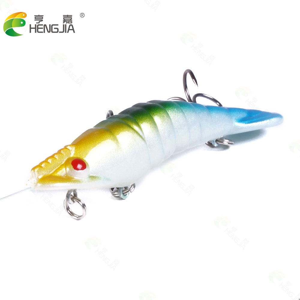 Hengjia 1pc Umpan Pancing Hard Bait Bentuk Udang Mata 3d 8.5cm / 8.3g Dengan 2 Kail