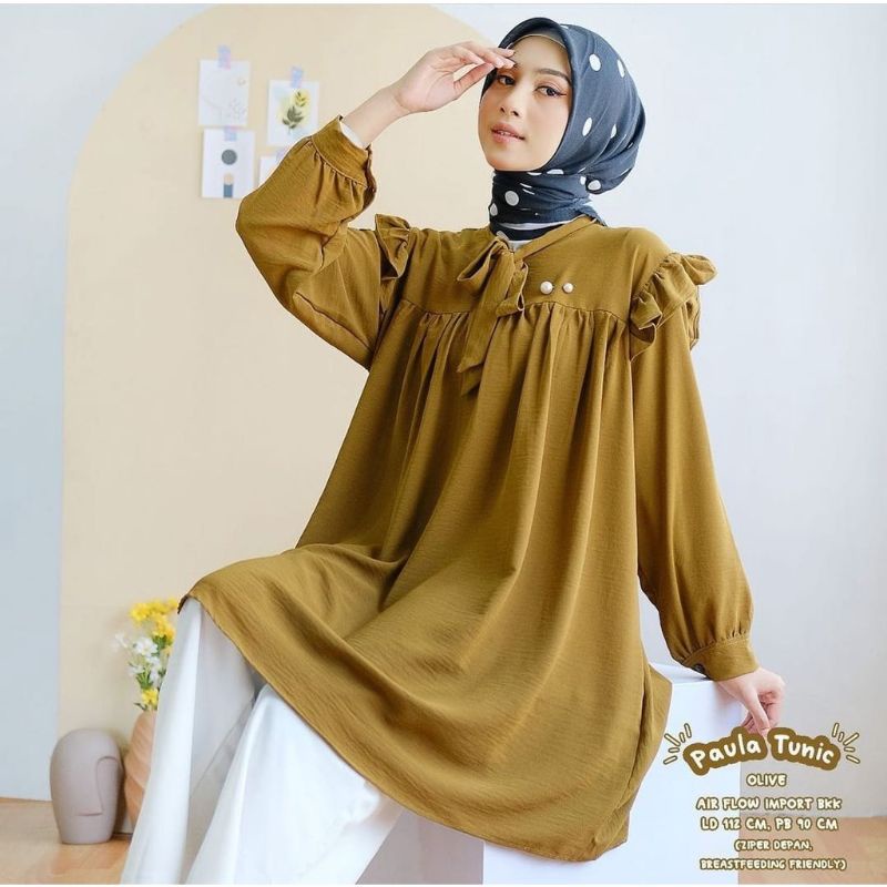 PAULA TUNIK ATASAN TUNIK CRINCKLE AIRFLOW POLOS PREMIUM BAJU KONDANGAN WANITA TUNIC MURAH KEKINIAN T