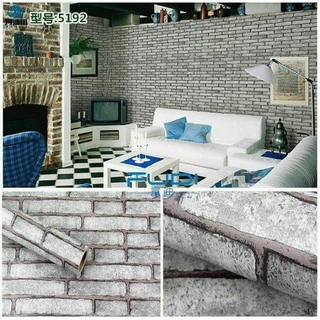 Walpaper stiker motif batu bata abu abu