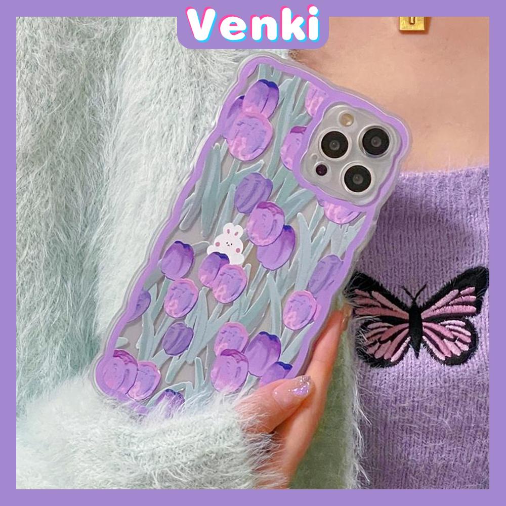 iPhone Case Silicone Soft Case Clear Case Wave Non-Slip Shockproof Camera Full Coverage Protection Purple Tulip For iPhone 13 Pro Max iPhone 12 Pro Max iPhone 11 iPhone 7 Plus