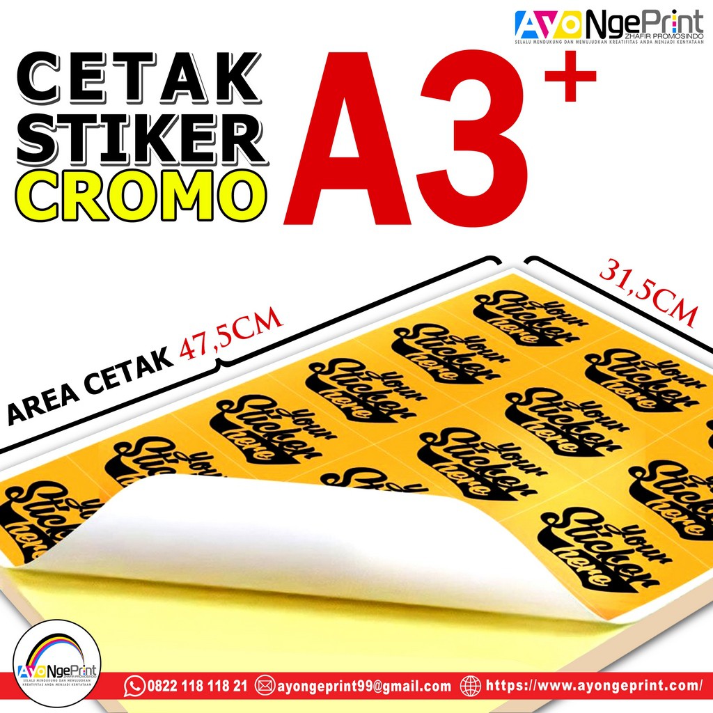

Print Stiker / Cetak Stiker A3+ Cromo / Stiker logo Produk | 5 Lembar A3+