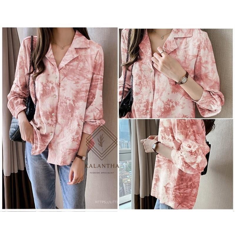 SALE !! KALANTHA FASHION Tie Dye Top Marble Casual Outfit Kemeja Wanita Motif Abstrak-1