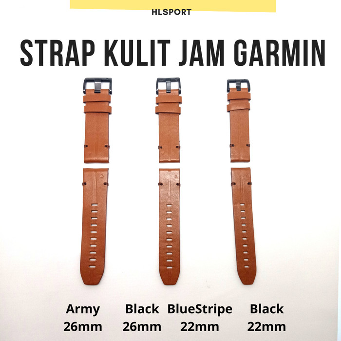 Tali Jam Garmin kulit asli Strap Quick Connect ukuran 20 22 26 mm