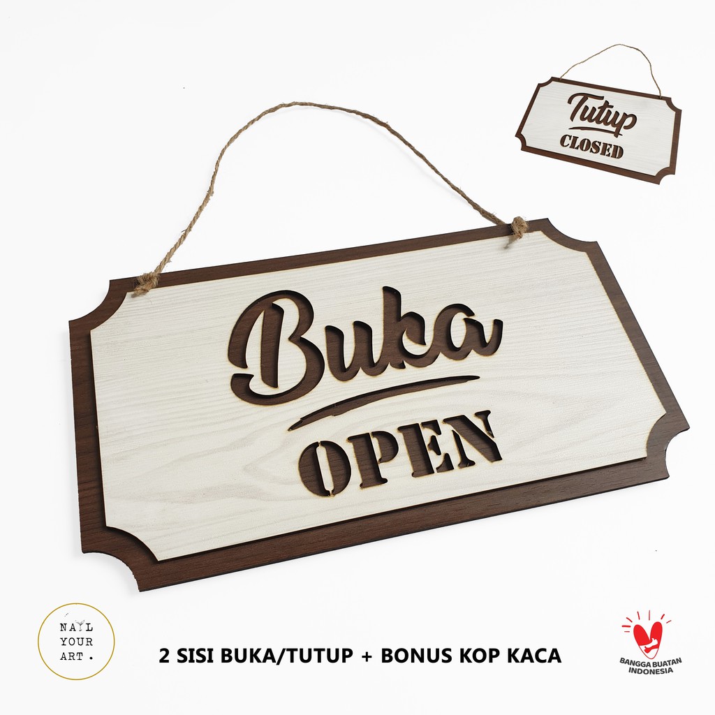 Gantungan Sign Cafe Open Closed - BUKA TUTUP MEDIUM - Dengan KOP KACA