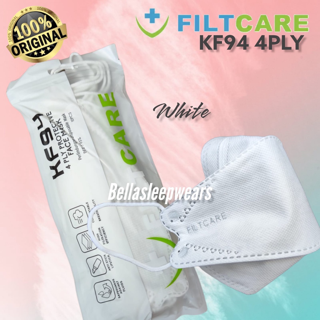 RAINBOW FILTCARE KF94 EMBOS - MASKER KF94 FILT CARE KEMENKES MASK KOREA KF94 4PLY HITAM PUTIH