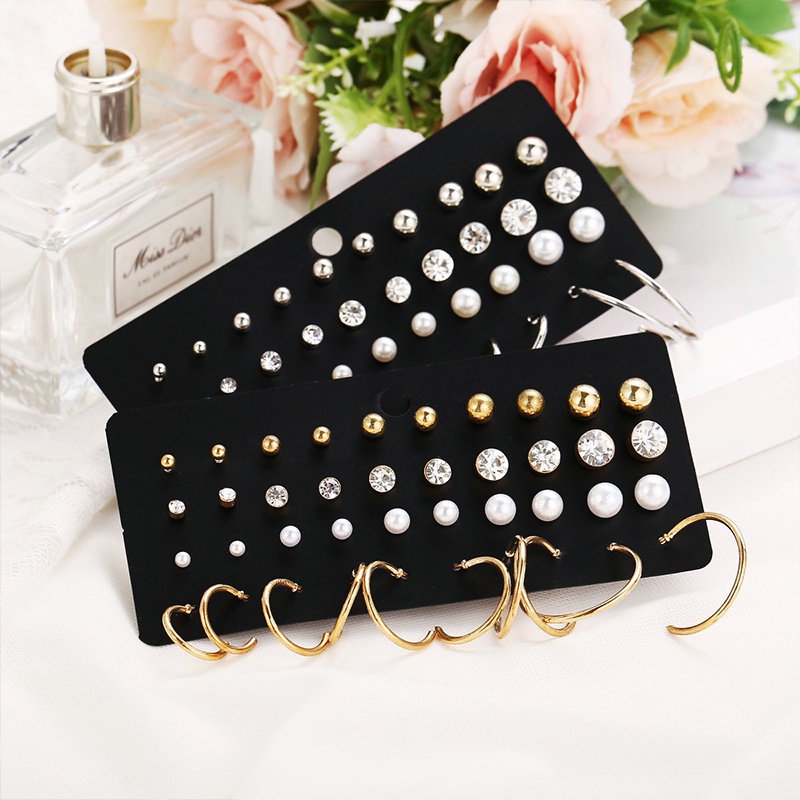 12pcs Anting Wanita Rumbai Mutiara Berlian Liontin Korea Fashion Perhiasan