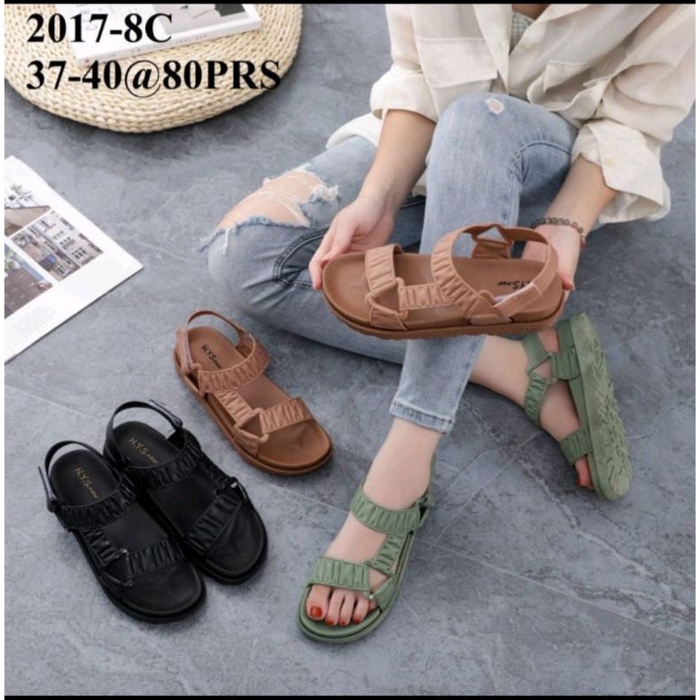 SANDAL WANITA JELLY KARET IMPORT GUNUNG TALI KERUT HYS 2017