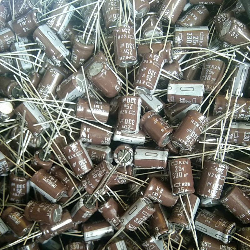 100pcs 330uf 25v diameter 8mm x 13mm jarak kaki 3mm