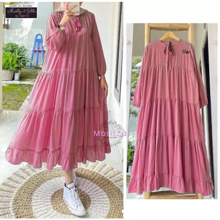 Rachel Midi Dress / Fashion Muslim / Dress Murah / Bahan Katun Rayon / Gamis Wanita Terbaru Kekinian