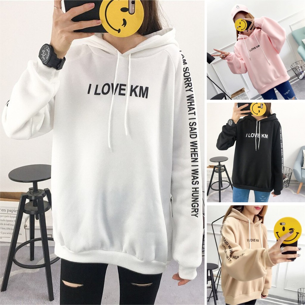 FenishaStore Sweater Hoodie Jumper Wanita I LOVE KM Bisa Bayar Ditempat COD