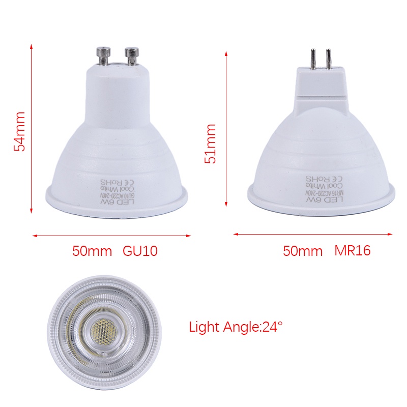 {LUCKID}Dimmable GU10 COB LED Spotlight 6W MR16 Bulbs Light 220V White Lamp Down Light