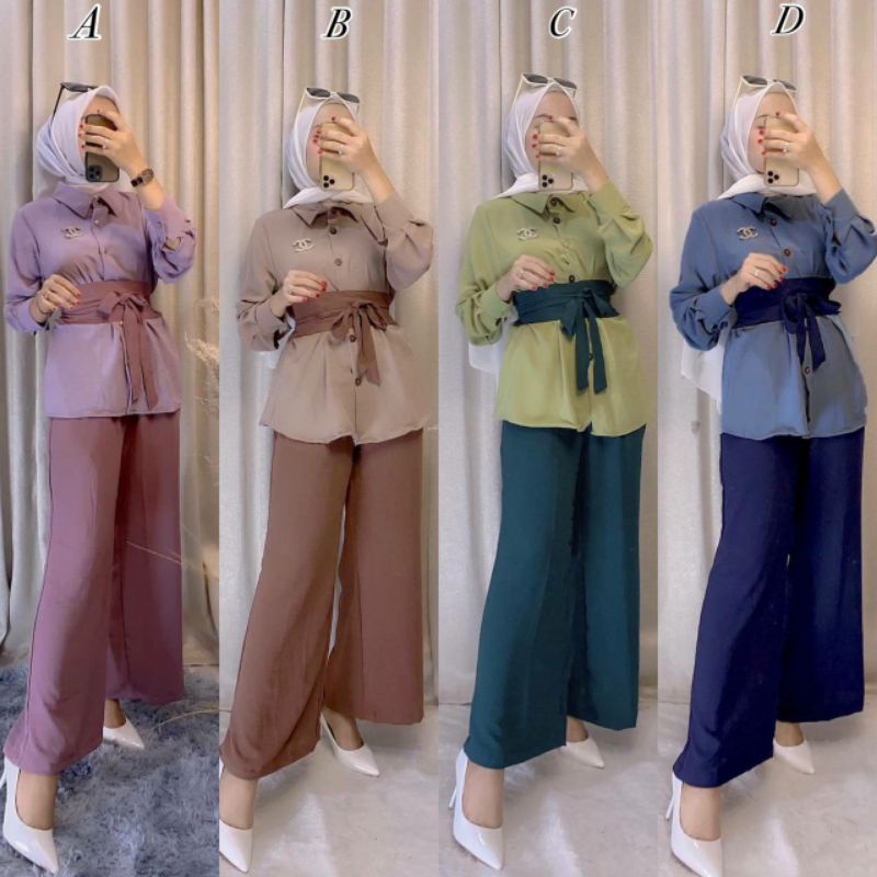 ONE FASHION MUSLIM / ONE SET NABILA  / SETELAN WANITA POLOS KERJA / SETELAN KEMEJA POLOS VIRAL BESTELLER / SETELAN ITYCREPE