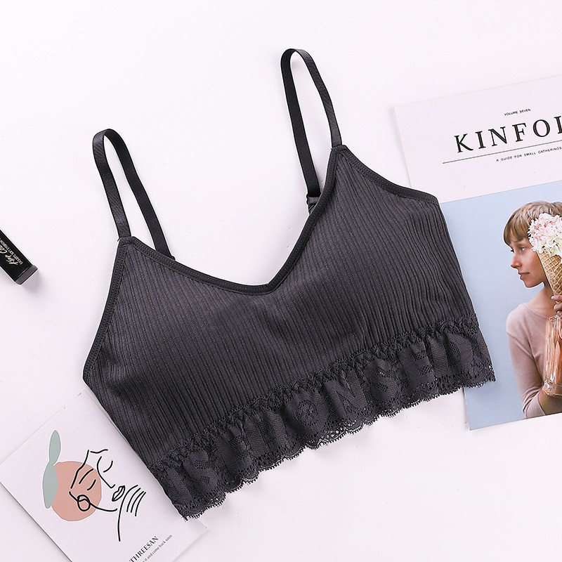 ❀ Chingu ❀ PW080 COD Bra Wanita Breathble Nyaman Aksen Renda Sexy Bahan Katun Korea Import Surabaya