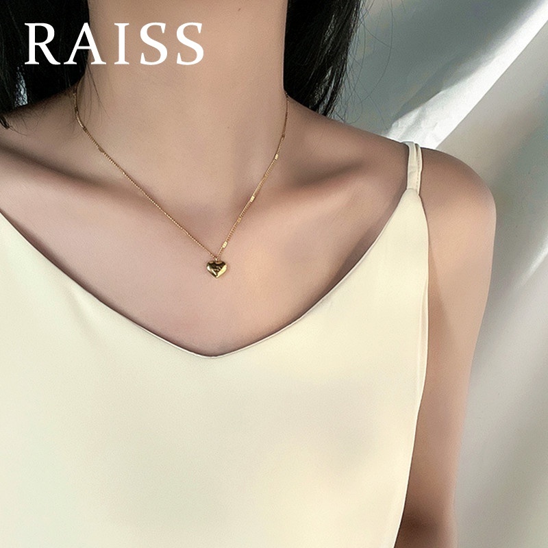 Kalung Titanium Wanita Anti Karat Love Hati Lapis Emas 18k Perhiasan Korea Kalung Lapis Emas 18k Desain Hati Bahan Titanium Gaya Korea Untuk Wanita