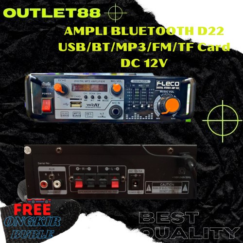 Power Amplifier Fleco D 22 Ampli Bluetooth Mini Ac Dc Fleco D22 Ac dan Dc Karaoke Usb Aux radio