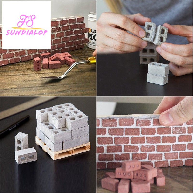 NEW 32Pcs Mini Cement Cinder Bricks Build Your Own Tiny Wall Mini Red Bricks U