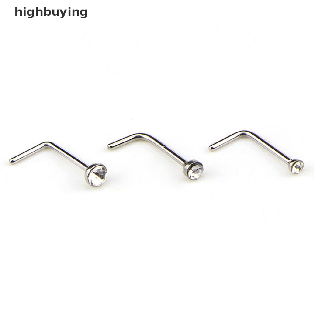 Hbid 60PCS / Set Cincin Tindik Hidung / Tubuh Bentuk L Bahan Stainless Steel Hias Kristal CZ