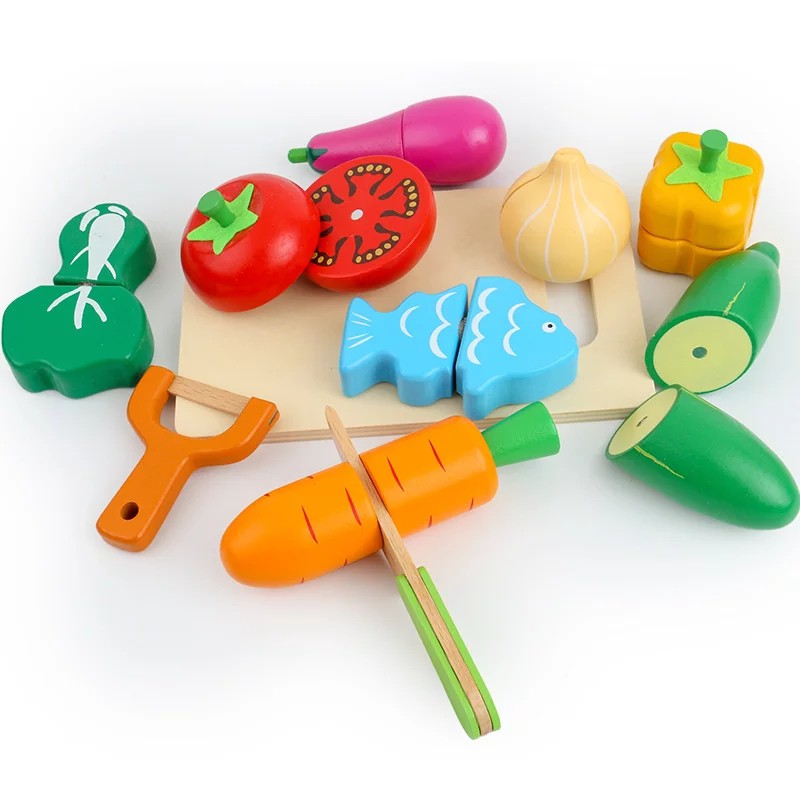 17Pcs Look At It Mainan Masak Masakan Wooden Toys Mainan Kayu Mainan Dapur Anak Perekat magnet