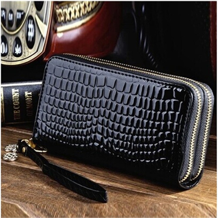 DOMPET PANJANG WANITA KULIT CROCO GLOSSY BAILEY WA149B5 2 RESLETING IMPORT KOREA HITAM MURAH PESTA