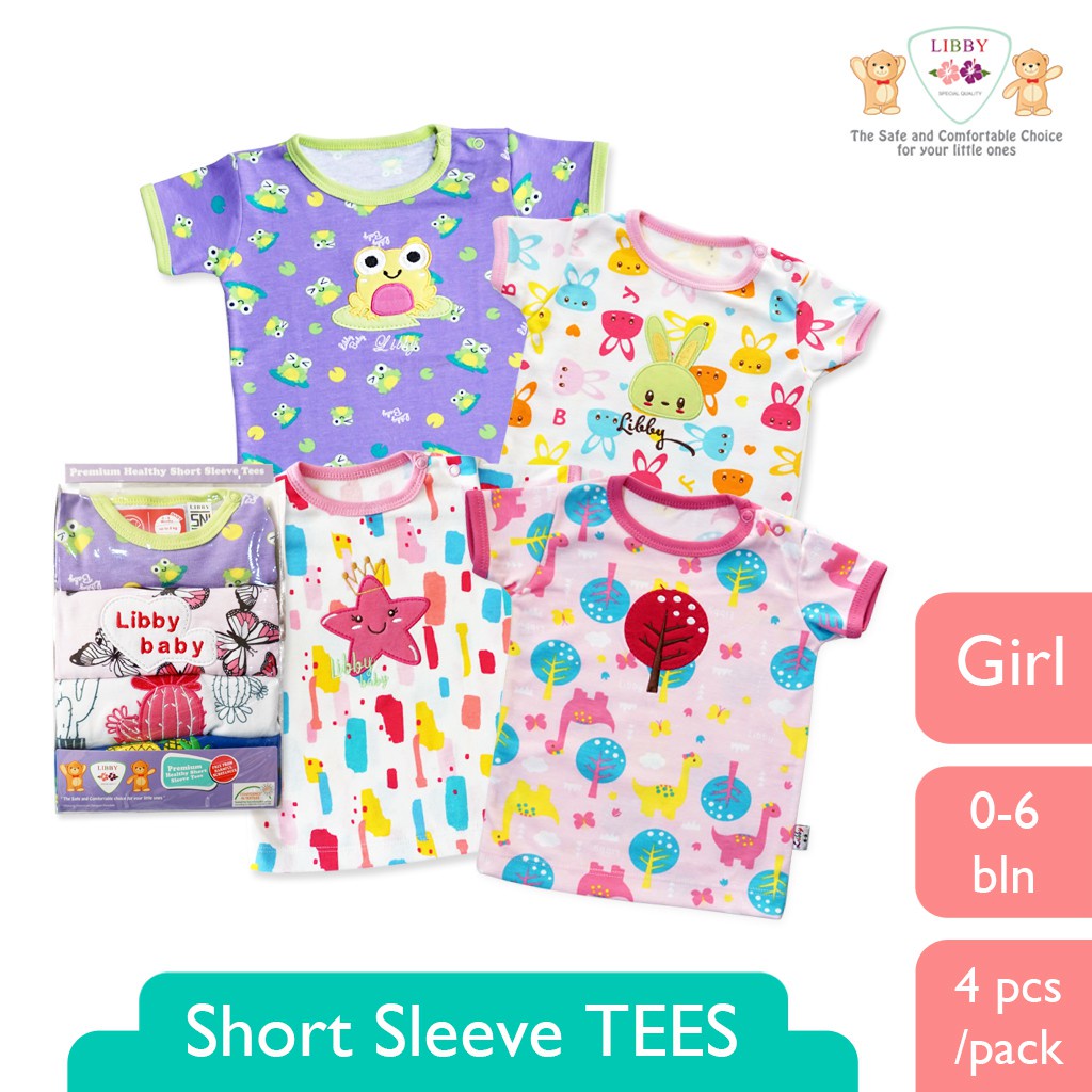 LIBBY Short Sleeve Tees 0-24 BLN Motif RANDOM (1 PACK/SET) Isi 4pcs / Baju Kaos Bayi Lengan Pendek