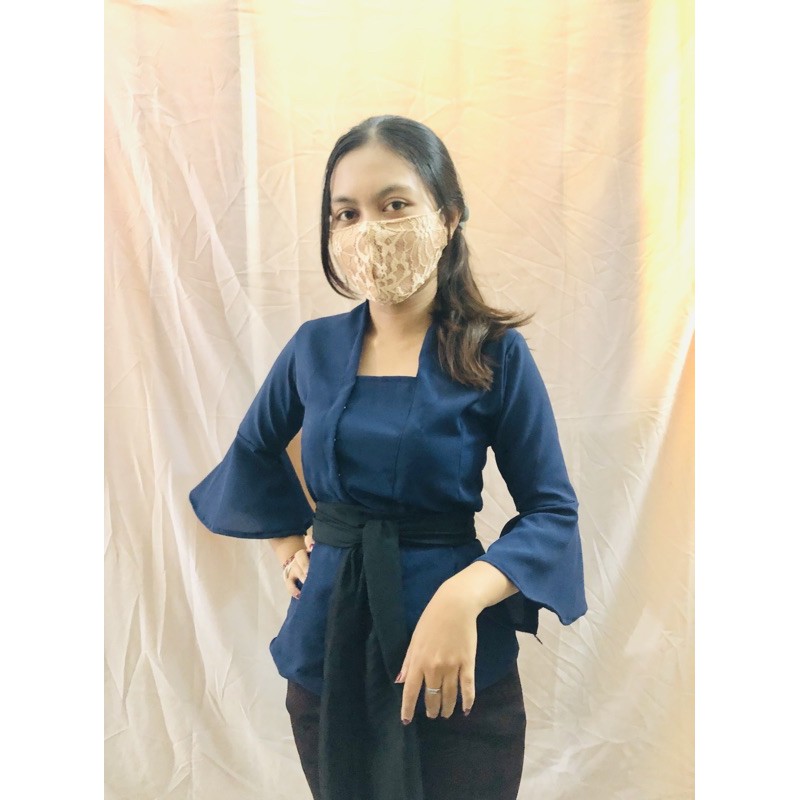 KEBAYA TEROMPET MOSCREFT POLOS || KEBAYA BALI || ATASAN WANITA-Navy