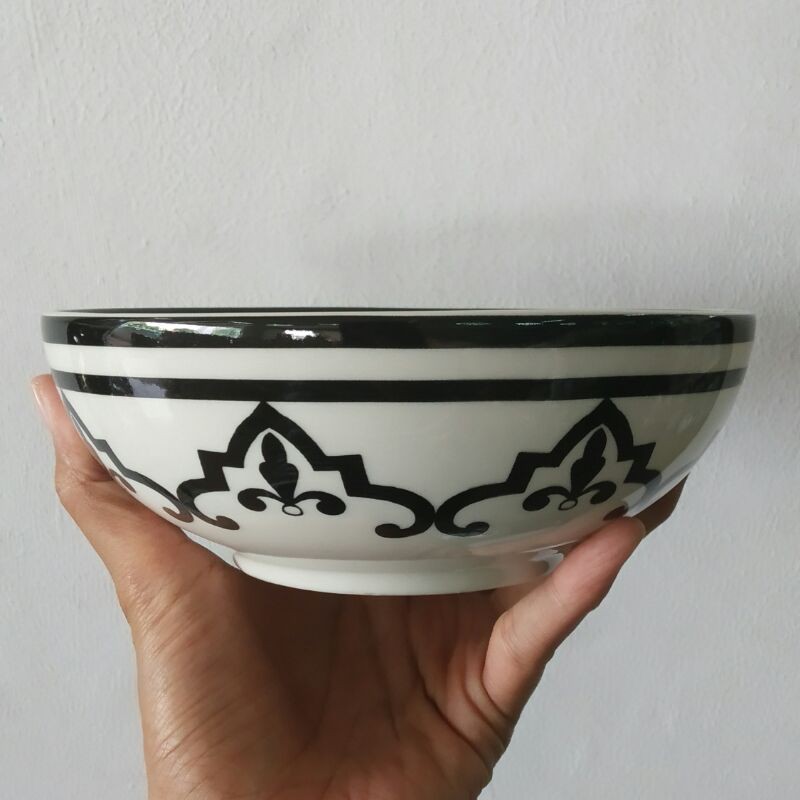 BLACK N WHITE BOWL MANGKOK MANGKUK KERAMIK SANGO HIAS CANTIK MOTIF JADUL MAROKO SIMPLE POLOS