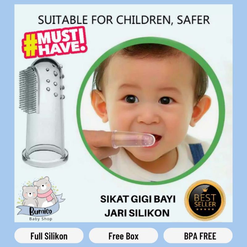 Jual Sikat Lidah dan Gigi Bayi Sikat Jari Silikon Bayi Simple FREE BOX