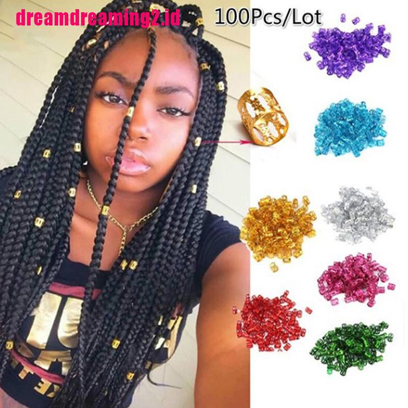 （✔✔❤100pcs Manik-Manik Klip Tabung Cuff Rambut Gimbal Dapat Disesuaikan