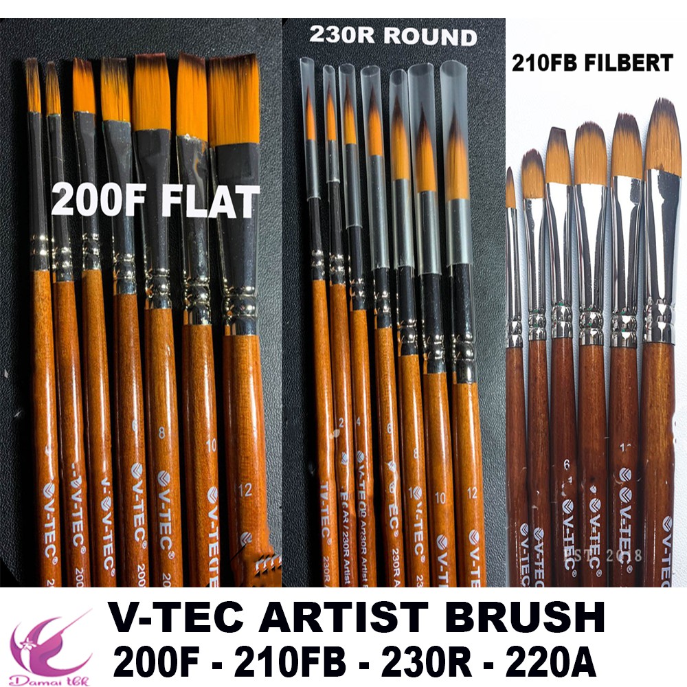 

Kuas V-Tec Brush Flat, Round, Angle, Filbert 200F, 230R 220A, 210FB no,0,2,,4,6,8,10,12,14,16,20,22