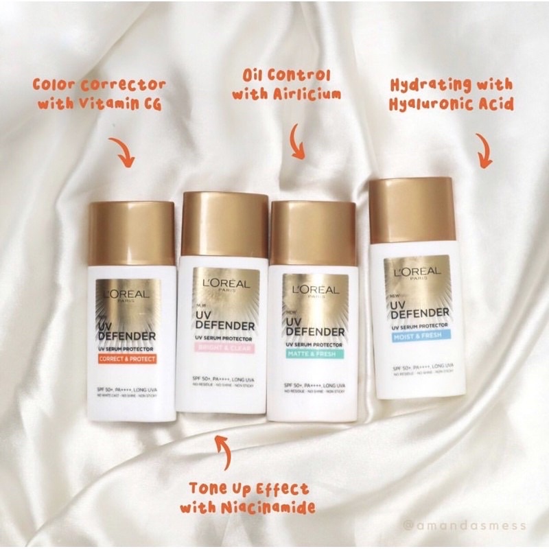 L'Oreal Paris UV Defender Serum Protector Sunscreen SPF50+/PA++++ / matte & fresh / bright & clear /