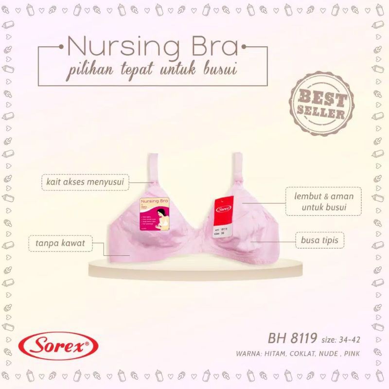8119 Sorex Bra Menyusui Busa Tipis Tanpa kawat Kait 2 Cup Setara Cup B Nursing Bra Ibu Hamil