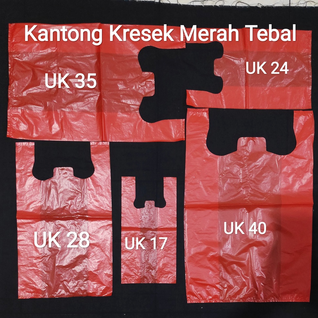 Khusus GOSEND/GRAB | Kantong Kresek Merah (semua Ukuran) Kantong Plastik Merah UK 17-24-28-35-40-50