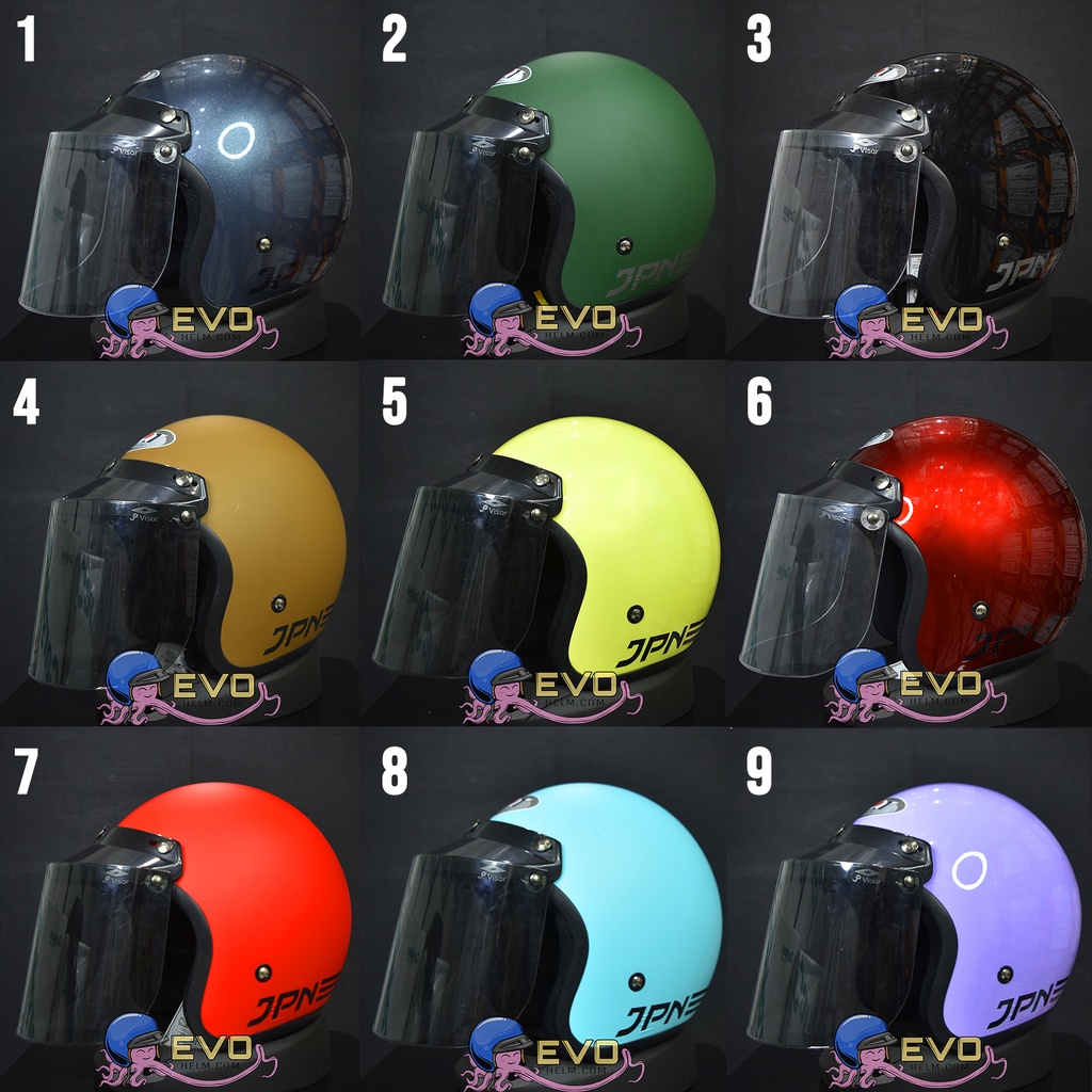 Helm JPN Kaca Cembung Original SNI Bogo Retro - HELM JPN GARIS CLASSIC VISOR INJAK