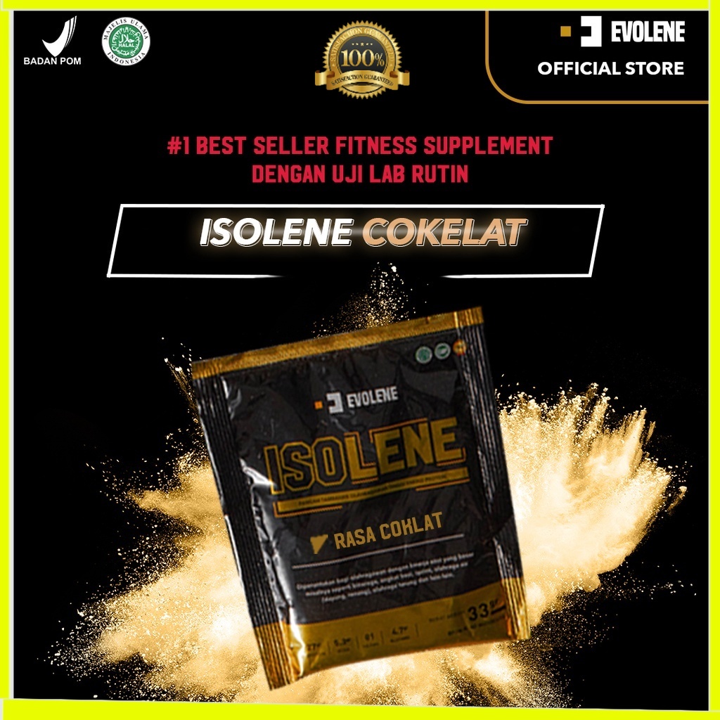 Isolene Coklat SACHETAN - Suplemen fitness pembentuk Otot - Defisit kalori - Susu Protein - Suplemen Fitness - Minuman Protein - Suplemen Workout - Whey protein isolate Evolene Evoline Evolen