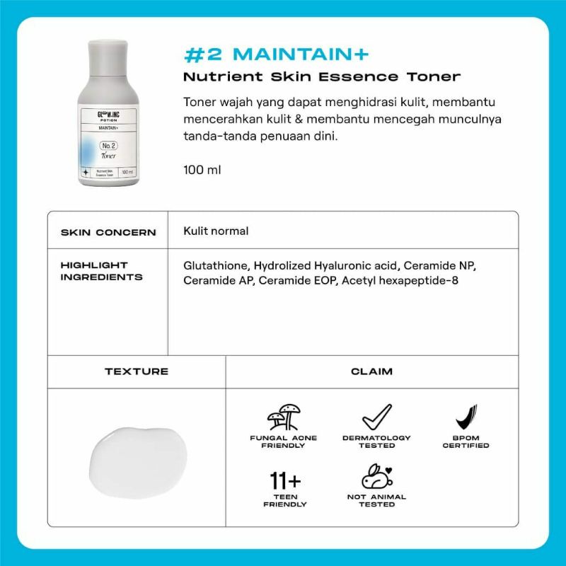 (Share in Jar) GLOWINC MAINTAIN + Nutrient Skin pH Balancer Cleanser Essence Toner Serum Moisturizer Cream