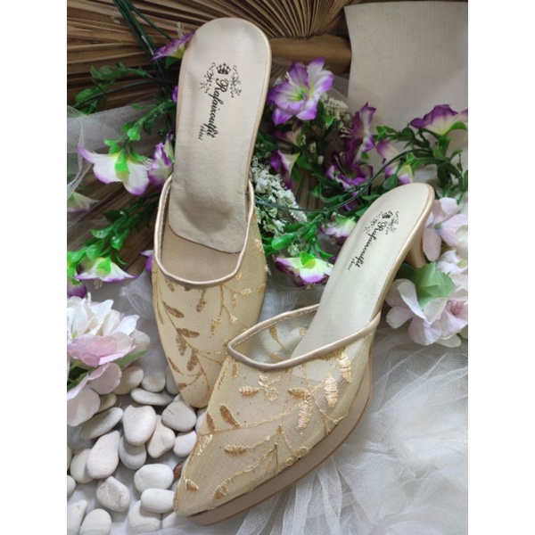 sepatu wanita warna gold tinggi 7cm platfoam depan