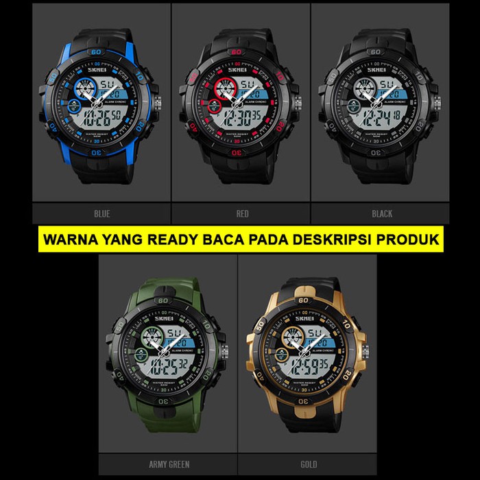 Jam Tangan Cowok / Jam Tangan Pria Dual Time Original SKMEI 1428 Anti Air 50M Army Green Terbaru