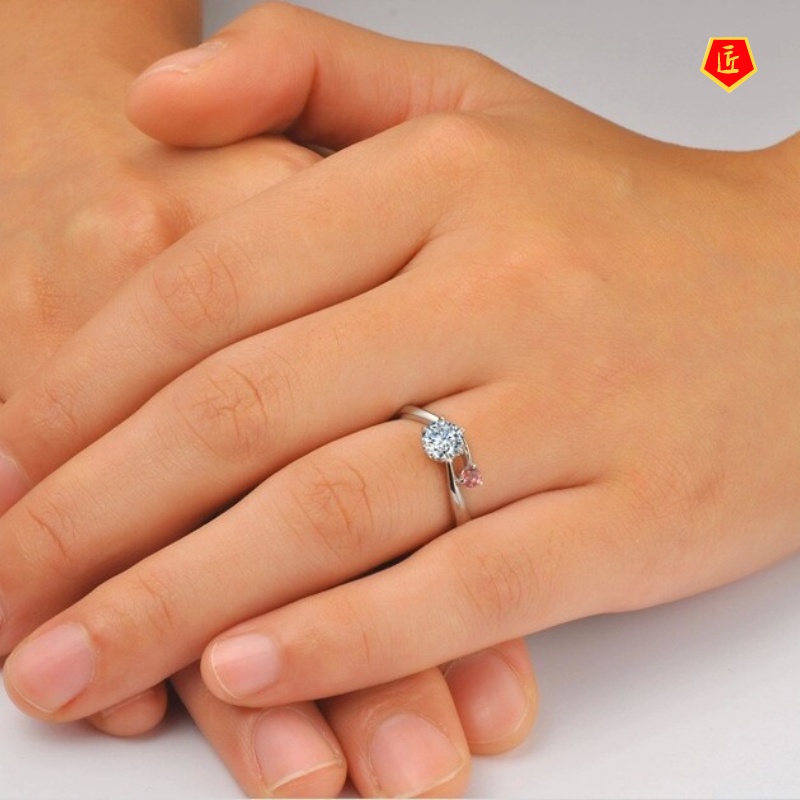 [Ready Stock]Fashion Temperament Inlaid Pink Diamond Silver Ring