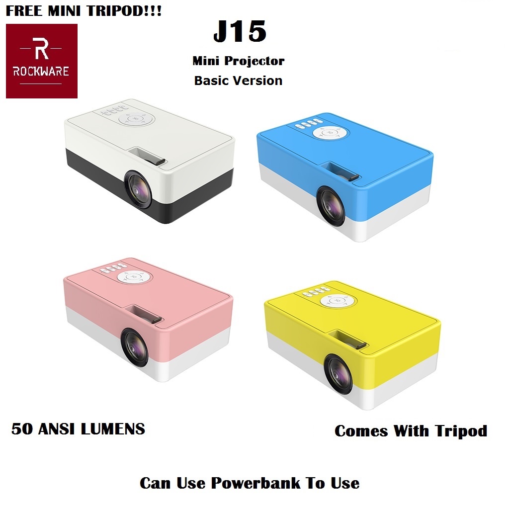 J15 BASIC Version - Super Mini Portable Projector 50 ANSI Lumens - Proyektor Super MIni Portabel FREE MINI TRIPOD