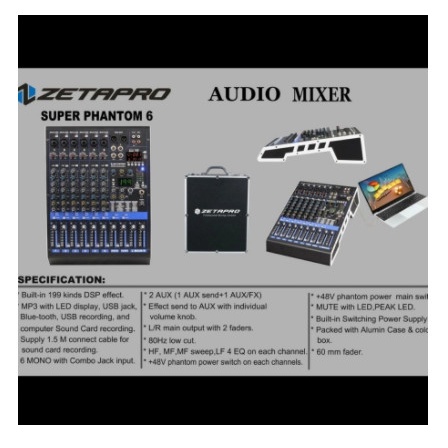 MIXER AUDIO ZETAPRO 6channel SUPER PHANTOM 6  bluetooth free koper